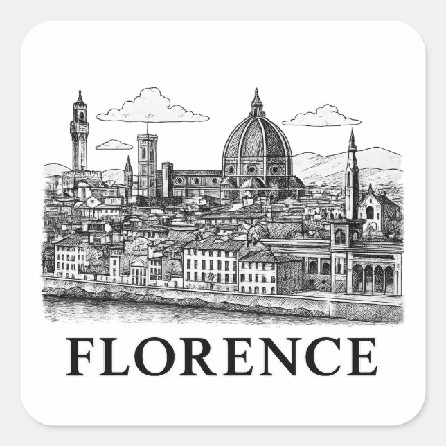 Sticker Carré Florence Cityscape - Duomo Cathedral Line Art (Devant)