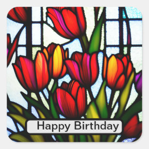 Sticker Carré "Flores de verre tendu : Tulipes de tête en couleu