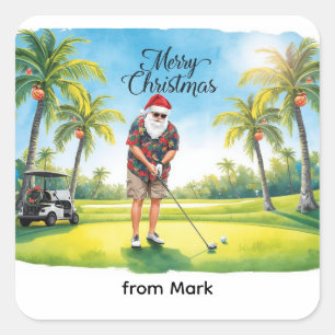 Sticker Carré Florida Golf Joyeux Noël avec le Père Noël