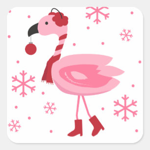 Sticker Carré Floride Flamant rose Tropical Beach Noël