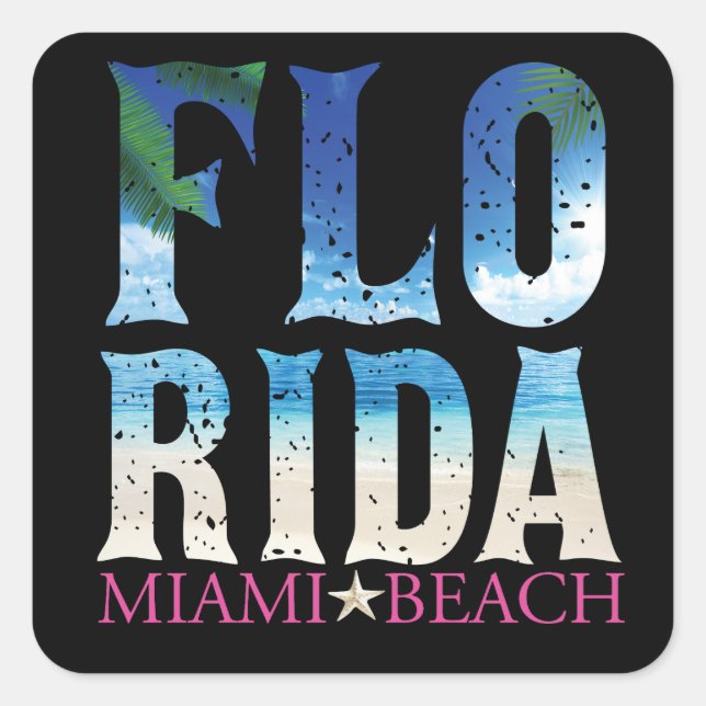 Sticker Carré Floride, Miami Beach (Devant)