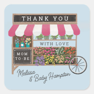 Sticker Carré Flower Cart Farmers Marché Baby shower rose Favori
