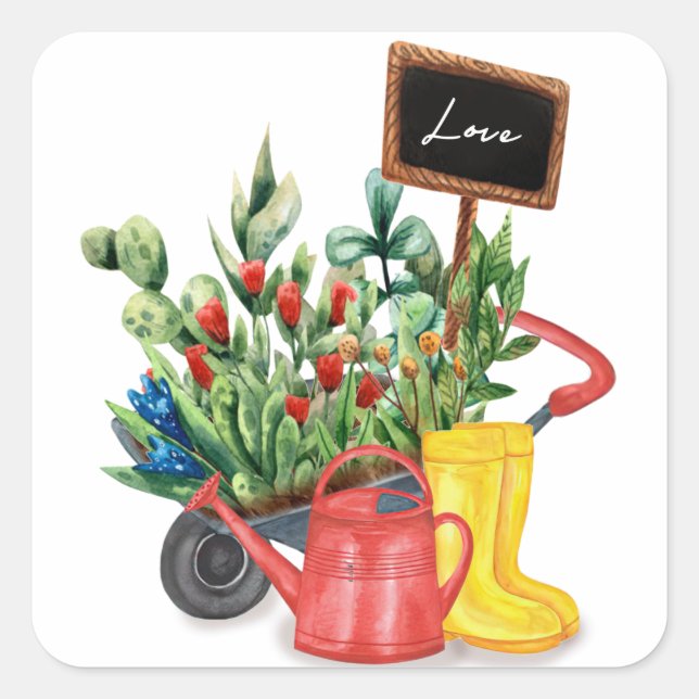 Sticker Carré Flower love tulips arrosage canettes en caoutchouc (Devant)