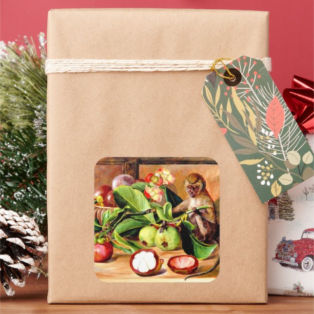 Sticker Carré Flowers and fruit of Mangosteen; Singapore Monkey (vacances)