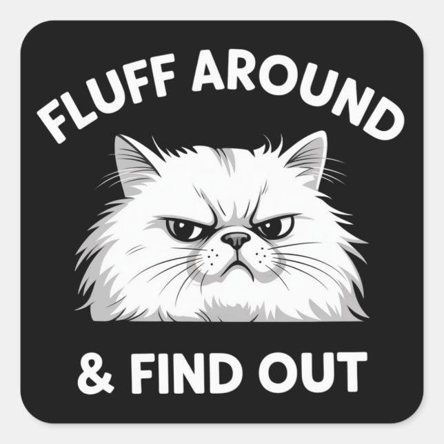 Sticker Carré Fluff Around Funny Sarcastic Cat Lady Quote Humor  (Devant)