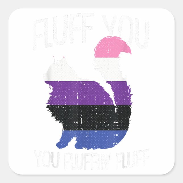 Sticker Carré Fluff You Fluffin Fluff Genre Fluid Pride Chat (Devant)