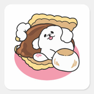 Sticker Carré Fluffier Tha’more - Chien mignon et Pun de dessert