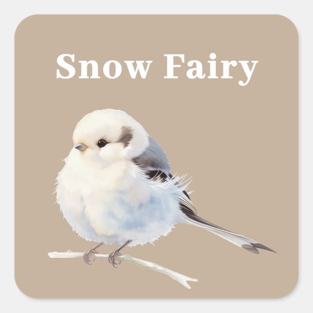 Sticker Carré Fluffy Long-Tailed Tit Bird on Branch (Devant)