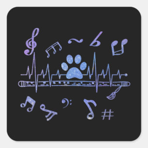 Sticker Carré Flûte musicale avec Empreintes de pattes