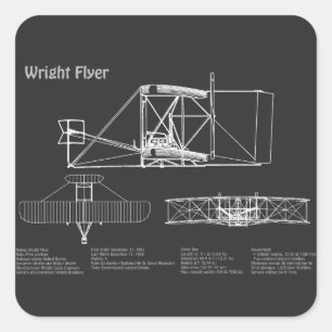 Sticker Carré Flyer Wright - Plan de dessin du plan d'avion