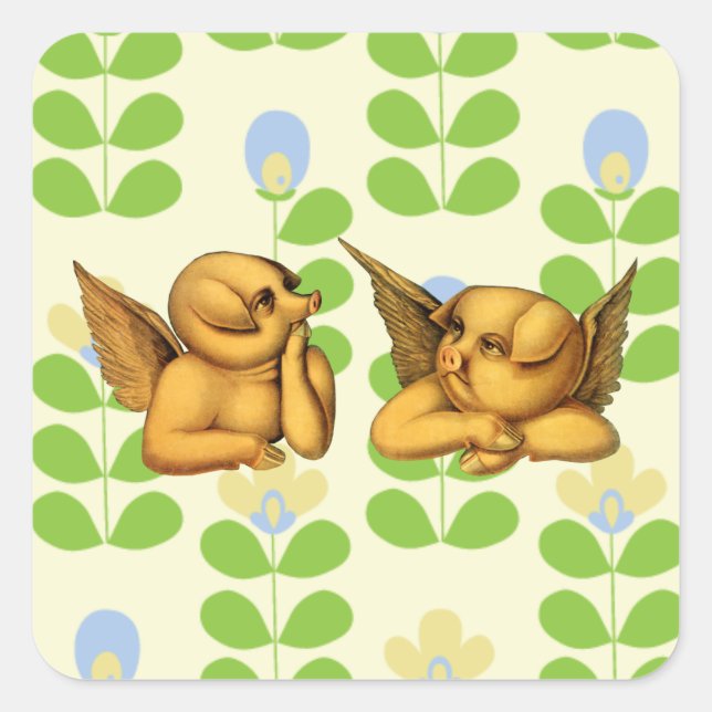 Sticker Carré Flying Angel Pigs with wings Imaginaire Animaux Ar (Devant)