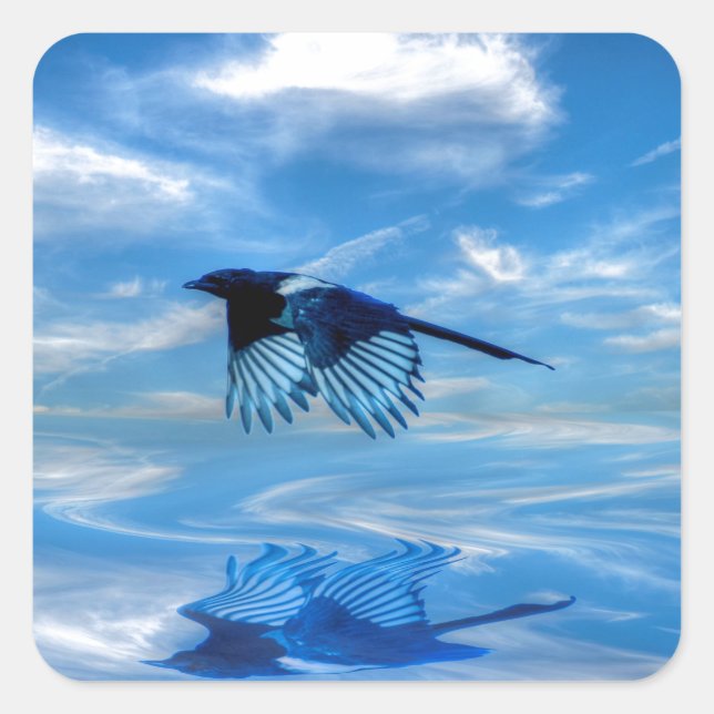 Sticker Carré Flying Blue Magpie & Reflet Sky (Devant)