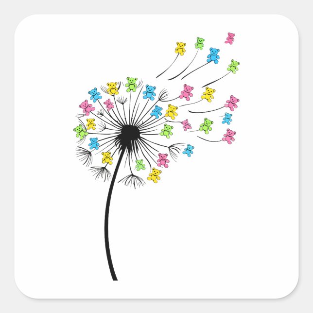 Sticker Carré Flying cute bears dandelion flow (Devant)