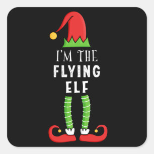Sticker Carré Flying Elf Christmas Matching Family Gift