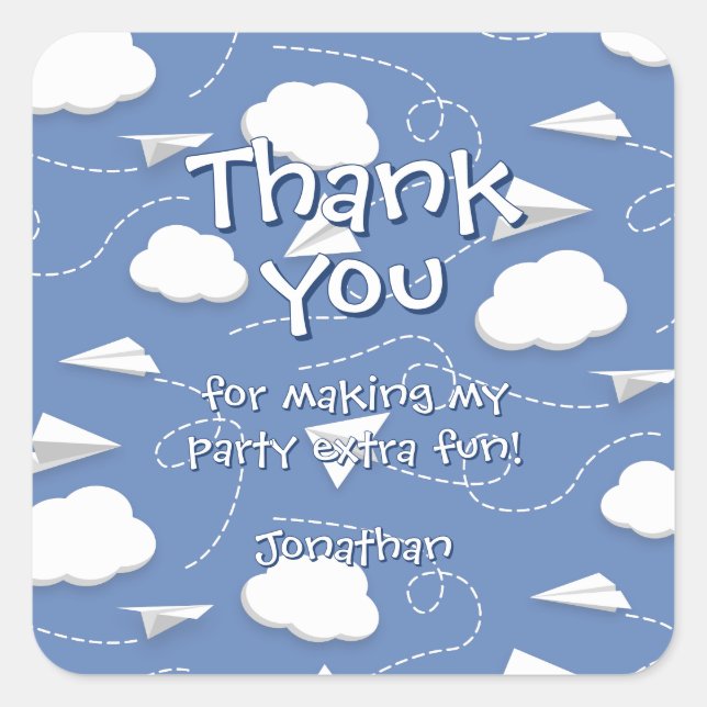 Sticker Carré flying folded paper airplanes birthday thank you (Devant)