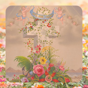 Sticker Carré Foi religieuse Espérance Charité Croix florale Pâq