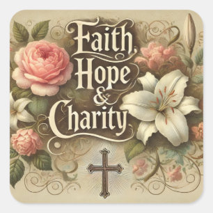 Sticker Carré Foi Religieuse Espoir Charité Floral Vintage
