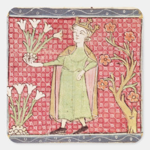 Sticker Carré Fol.58v Avril : cueillette de fleurs