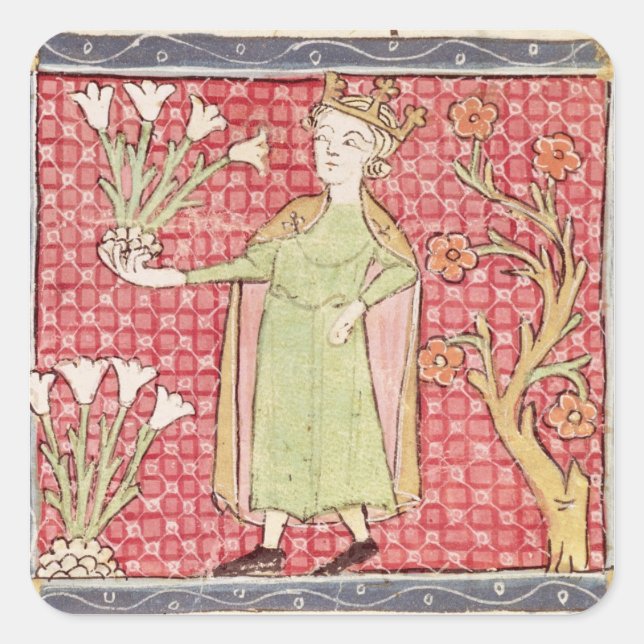 Sticker Carré Fol.58v Avril : cueillette de fleurs (Devant)