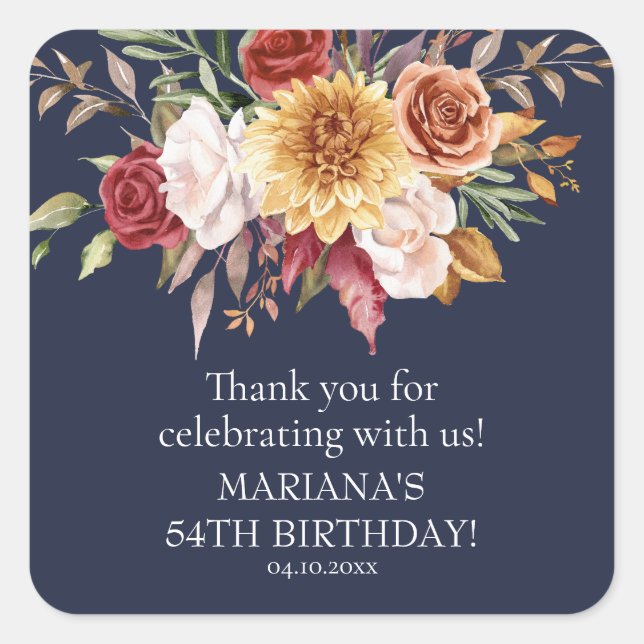 Sticker Carré Foliage d'automne Marine Bleu fête d'anniversaire  (Devant)