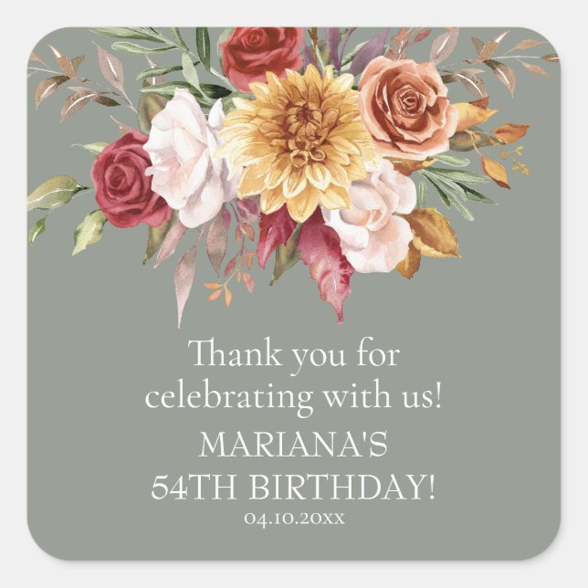 Sticker Carré Foliage d'automne Sage vert fête d'anniversaire Fa (Devant)