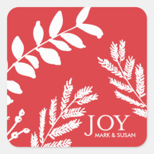 Sticker Carré Foliage de Noël Rouge et blanc