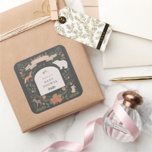 Sticker Carré Foliage d'hiver Bois Animaux Baby shower de la Mar