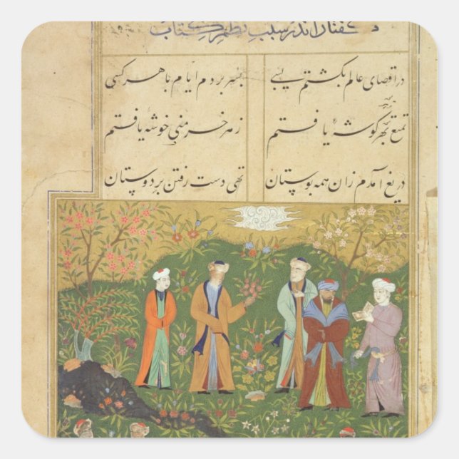 Sticker Carré Folio 39, A garden scene, from the 'Bustan of Sa'd (Devant)