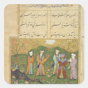 Sticker Carré Folio 39, scène de jardin d'A, du 'Bustan de Sa'd