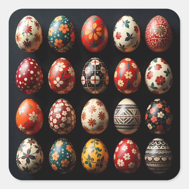 Sticker Carré Folk Art Easter Egg Collection (Devant)