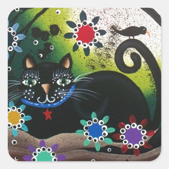 Sticker Carré Folk Art_Par Everett_ Jour Des Morts, CAT Noir (Devant)