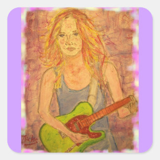 Sticker Carré folk rock girl jouer' électrique