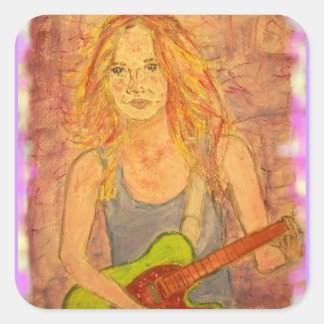 Sticker Carré folk rock girl jouer' électrique fermer