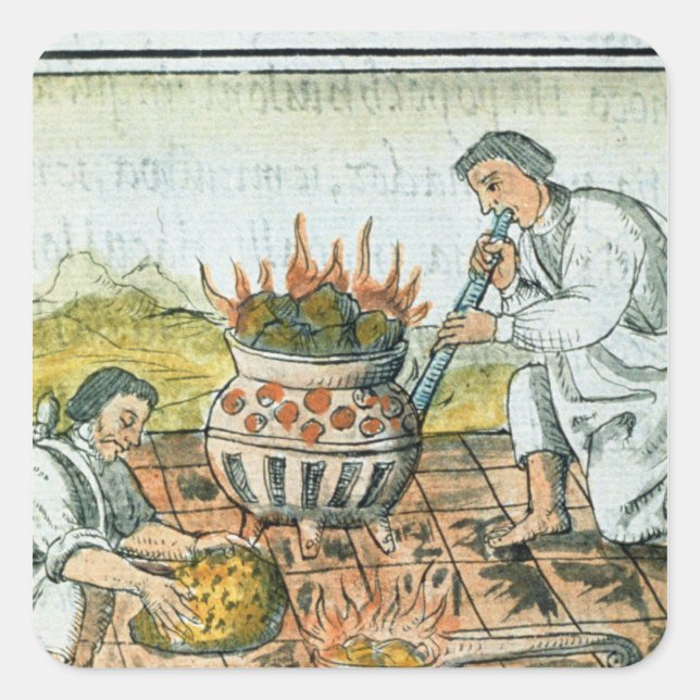 Sticker Carré Fondre et couler de l'or dans l'empire aztèque (Devant)