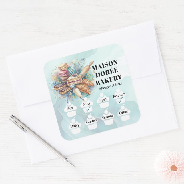 Sticker Carré Food Safety Allergy Alert Bakery Store Pastry Chef (Enveloppe)