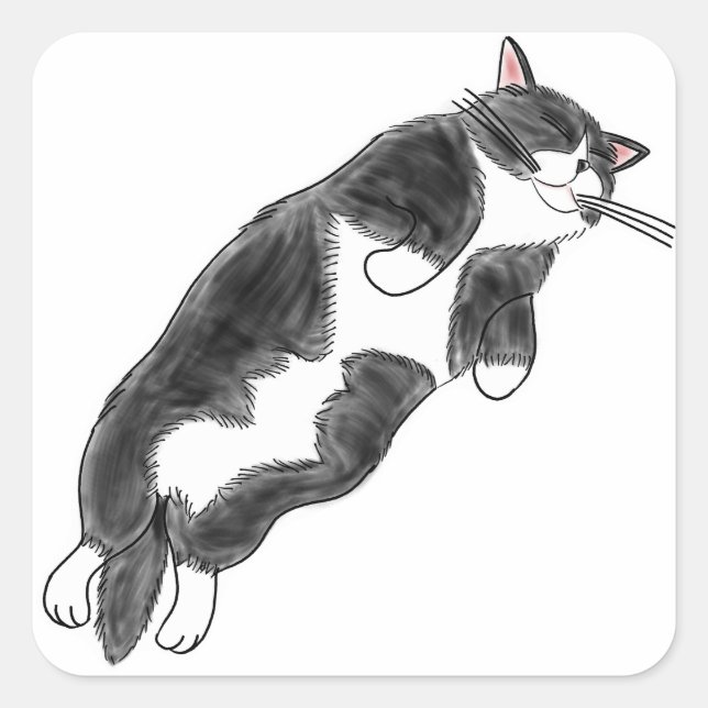 Sticker Carré FooFooCat: Lazy Jumbo Tuxedo Cat (Devant)