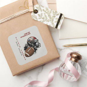 Sticker Carré Football américain Baby shower rouge et noir