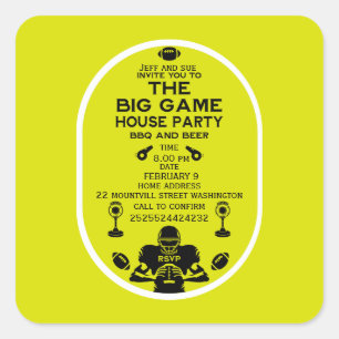 Sticker Carré Football Et BBQ House Party