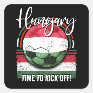 Sticker Carré Football Hongrie Drapeau, Football Rétro Européen