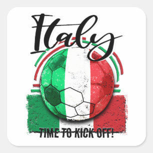 Sticker Carré Football Italie Drapeau, Football Italie Vintage