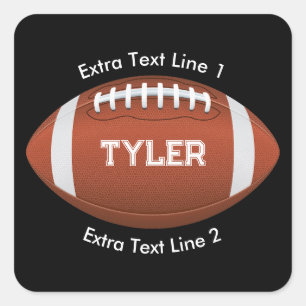 Sticker Carré Football, nom blanc, 2 lignes de texte en noir