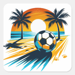 Sticker Carré Football rétro de plage d'été tropical au coucher