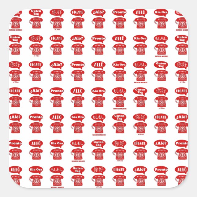 Sticker Carré Foreign Language greetings telephone pattern (Devant)