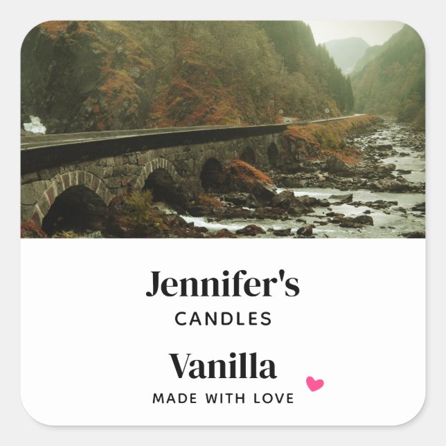 Sticker Carré Forêt d'automne et rivière Paysage Candle Craft (Devant)