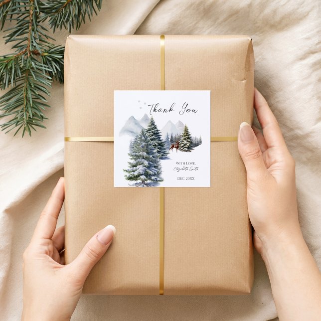 Sticker Carré Forêt de cerfs de Wonderland hivernal Merci (Créateur téléchargé)