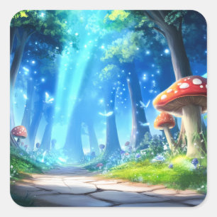 Sticker Carré Forêt de champignons