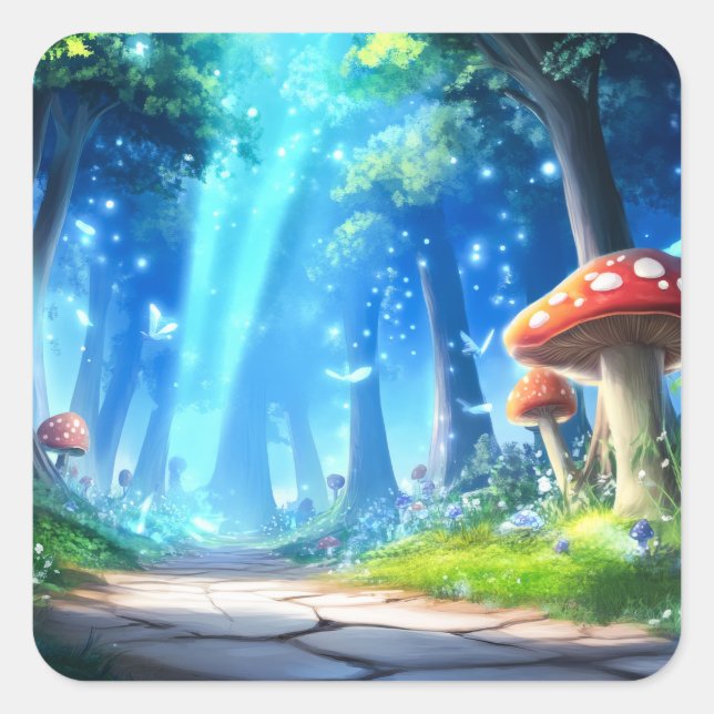 Sticker Carré Forêt de champignons (Devant)