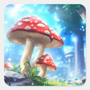Sticker Carré Forêt de Champignons