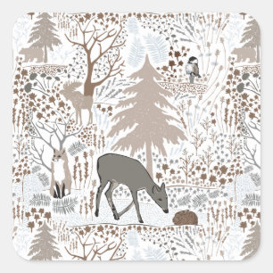 Sticker Carré Forêt de la faune Deer Fox Moose
