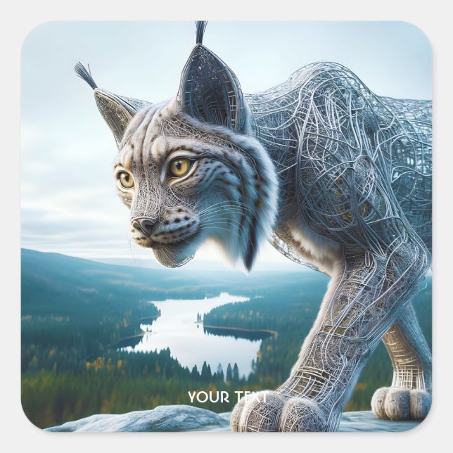 Sticker Carré Forêt de Lynx câblée d'Imaginaire (Devant)